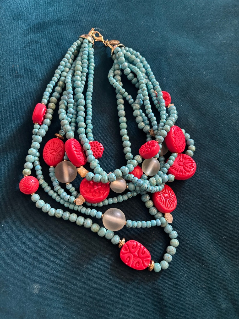 Chico's Turquoise & Red Multi-Strand Beaded Necklace
